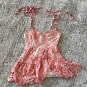 LoveShackFancy Pink Floral Mini Dress